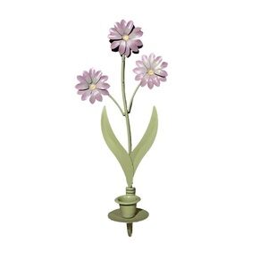 Toleware Purple Daisy Tall Candle Holder Wall Sconce